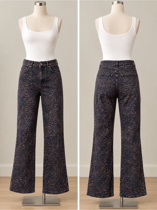 Pilcro Denim - Pilcro High-Rise Wide-Leg Leopard-Print Jeans - Dark Brown & Black